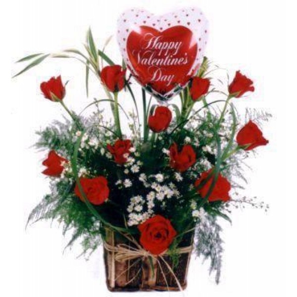 Roses & Balloon in  a basket